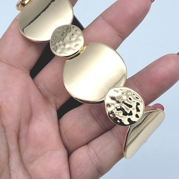 Lydell NYC Gold Tone Stretch Bracelet Hammered Polished Texture Contemporary NEW - Picture 1 of 4